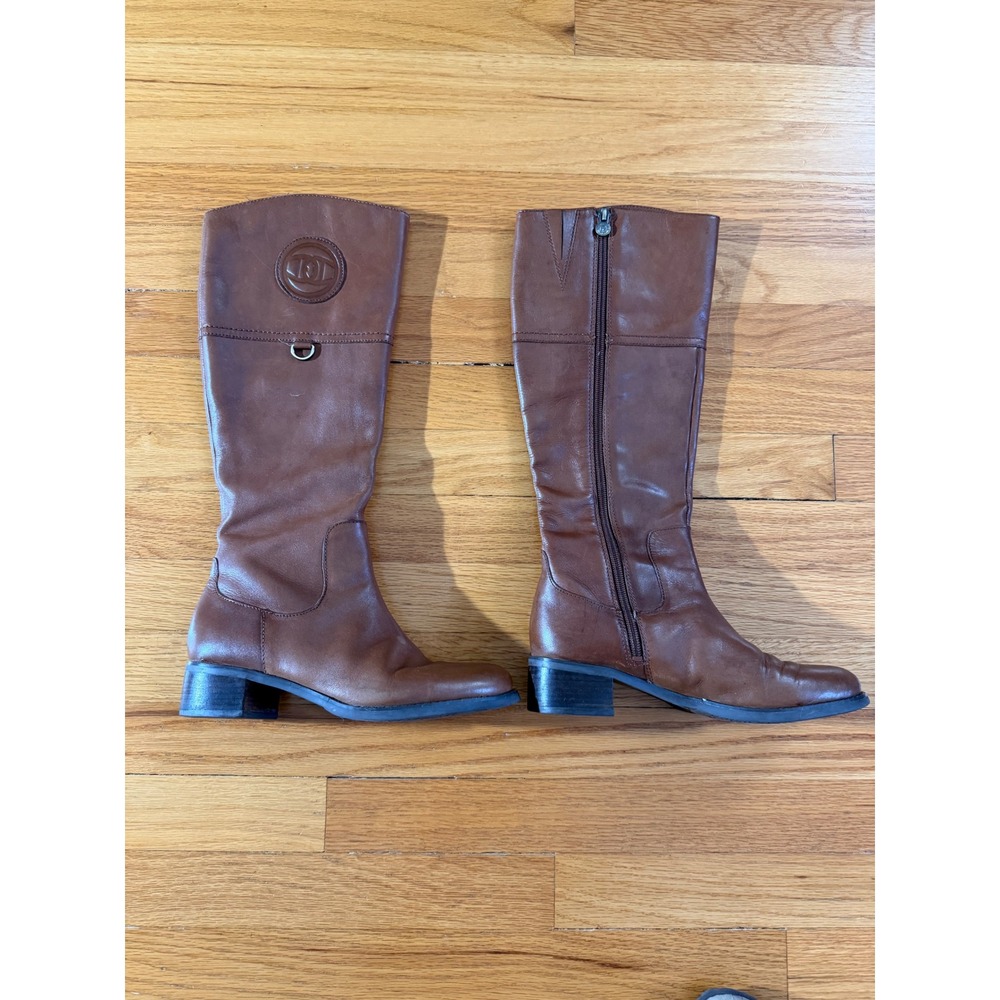 Etienne Aigner Chastity Brown Leather Riding Boots Womens 6.5 M Knee High Logo